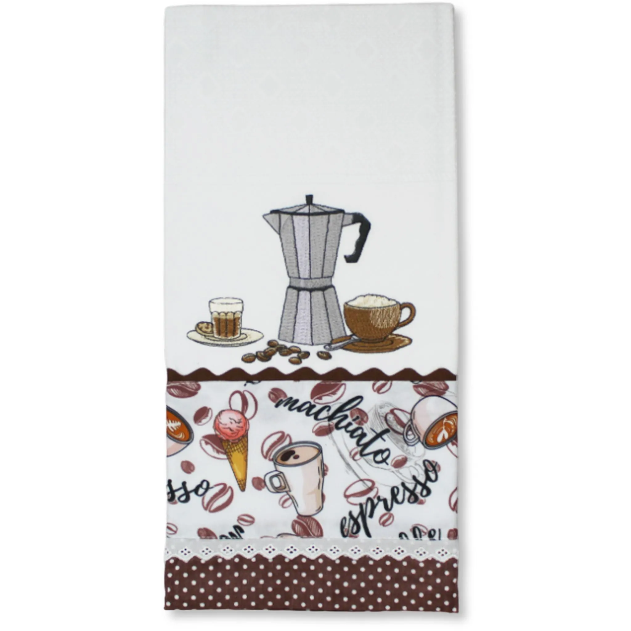 100% Cotton Decorative Kitchen Dish Towel with Border - Made in Portugal - Café