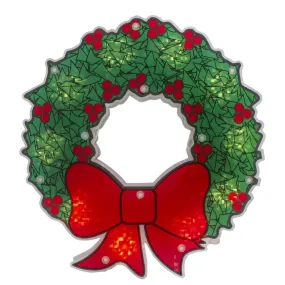 11" Green and Red Lighted Wreath Christmas Window Silhouette Decoration