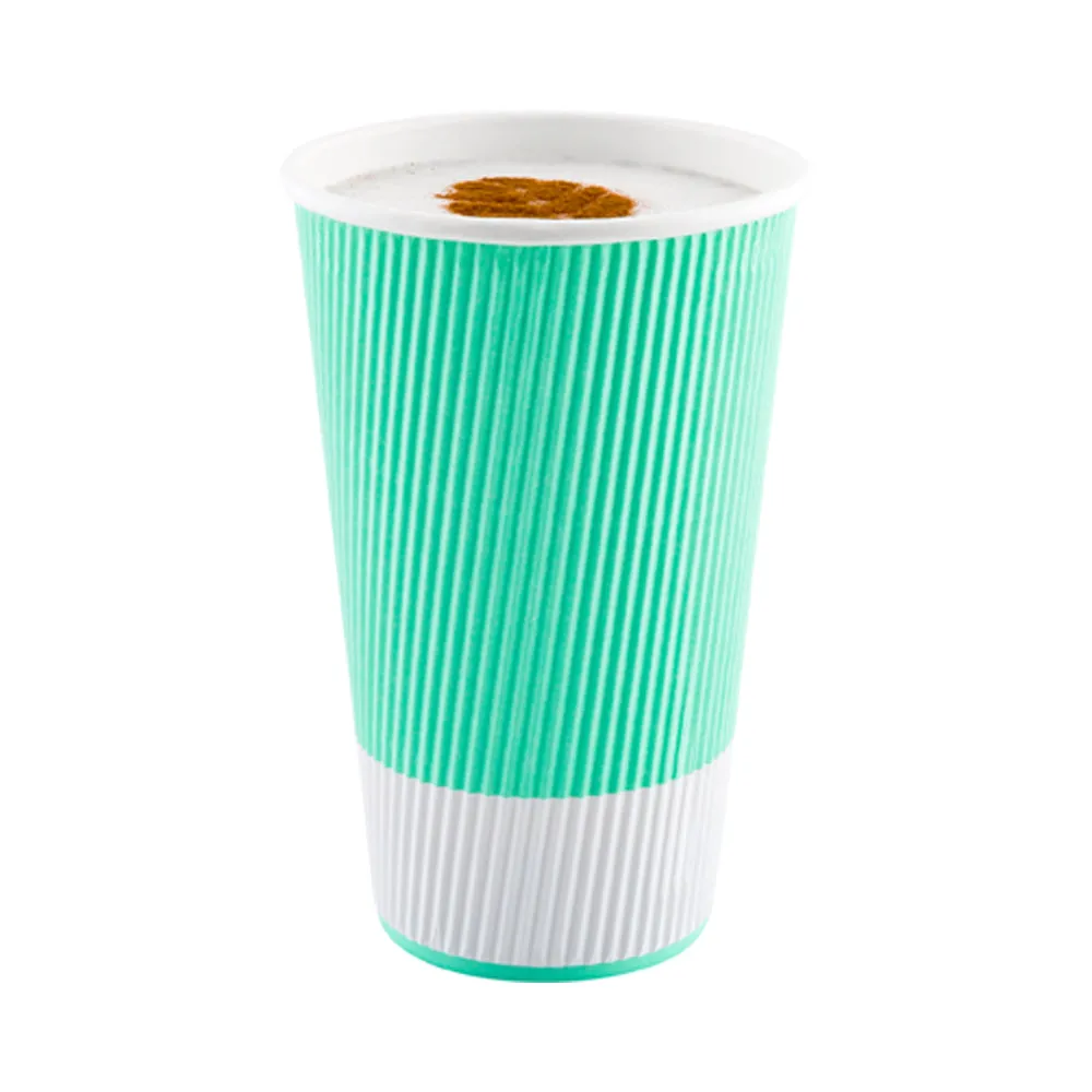 16 oz Light Green Paper Coffee Cup - Ripple Wall - 3 1/2" x 3 1/2" x 5 1/2" - 25 count box