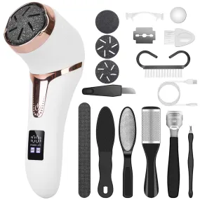 17Pc Electric Foot Callus Remover w/ Vacuum Foot Grinder, Rechargeable Foot File w/ 3 Grinding Heads, 2 Speeds - Foot Care