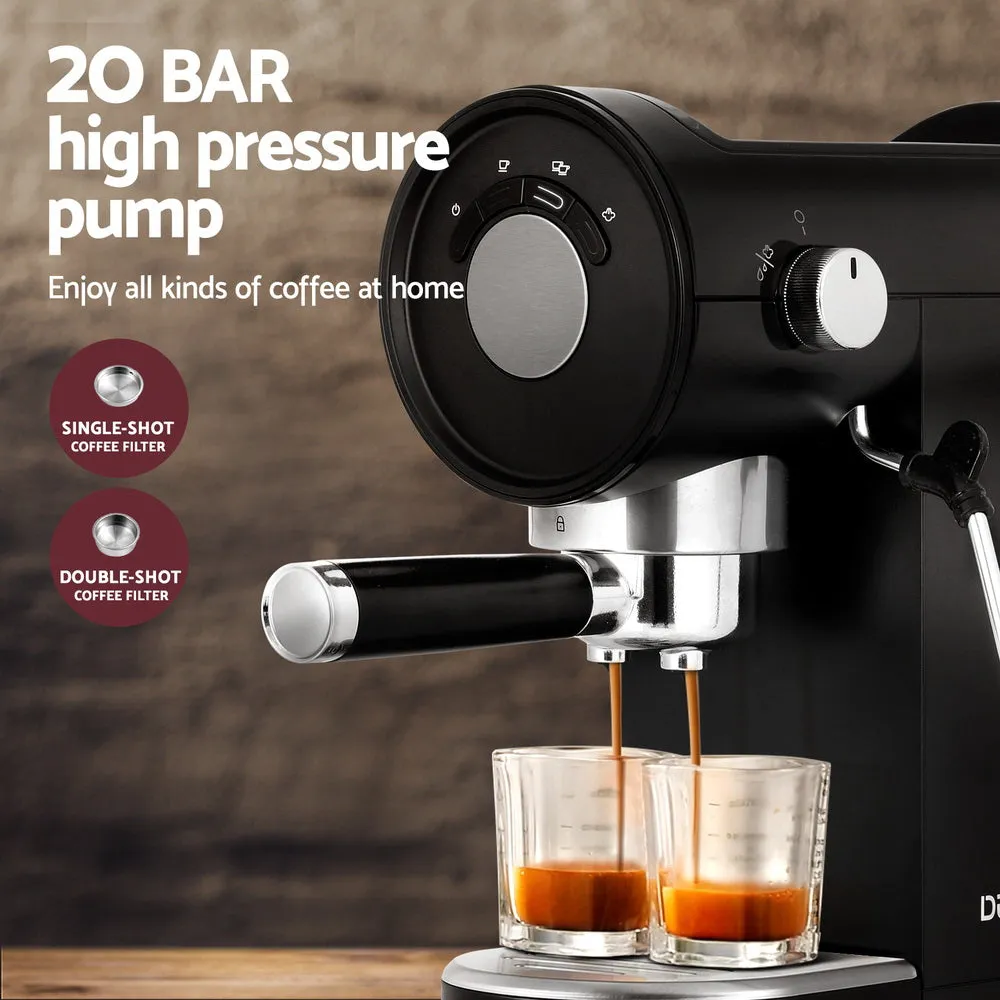 20 Bar Espresso Machine, Milk Frother, Black - Devanti