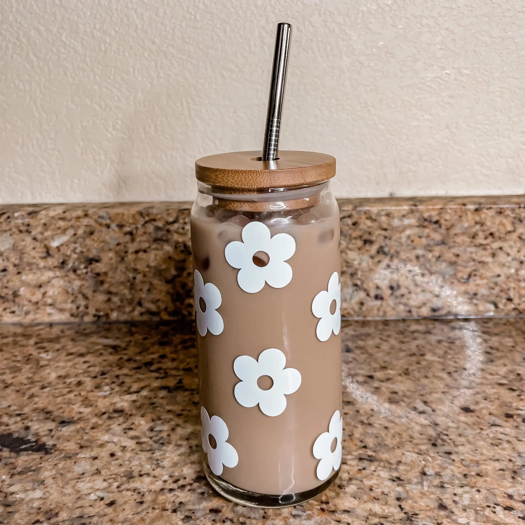 20 Oz Retro Flower Can Glass Cup