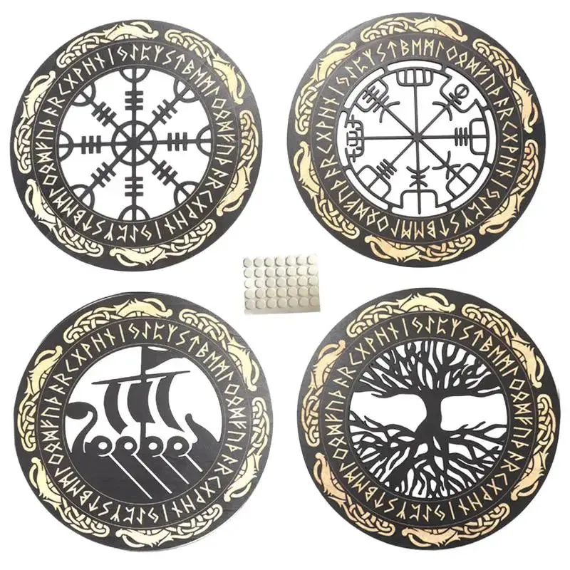 4PCS Set Wall Art Nordic Viking Runes Wooden Wall Decor