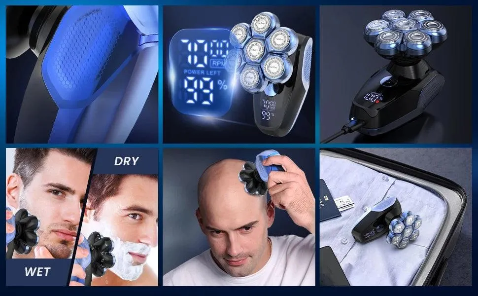 5 in 1 Electric Head Shaver for Bald Men 7D Floating Cutter Beard Trimmer Clipper Waterproof Shaving Men Grooming Kit