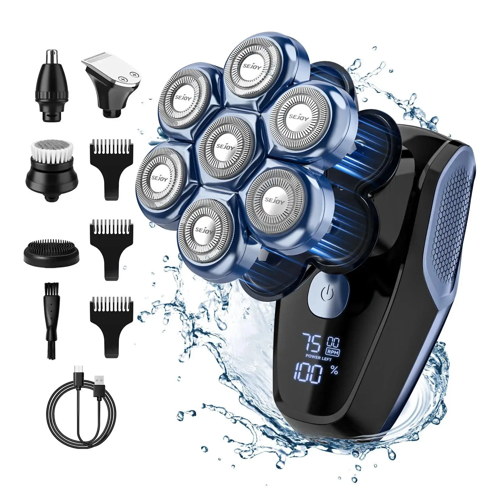 5 in 1 Electric Head Shaver for Bald Men 7D Floating Cutter Beard Trimmer Clipper Waterproof Shaving Men Grooming Kit