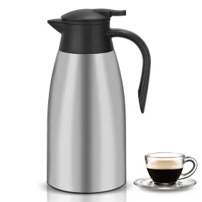 68 Oz Thermal Coffee Carafe, Double Wall Stainless Steel Insulated Coffee Carafes For Keeping Hot, Heat & Cold Retention, 2 Liter Thermal Coffee Tea Beverage Dispenser (Silver)