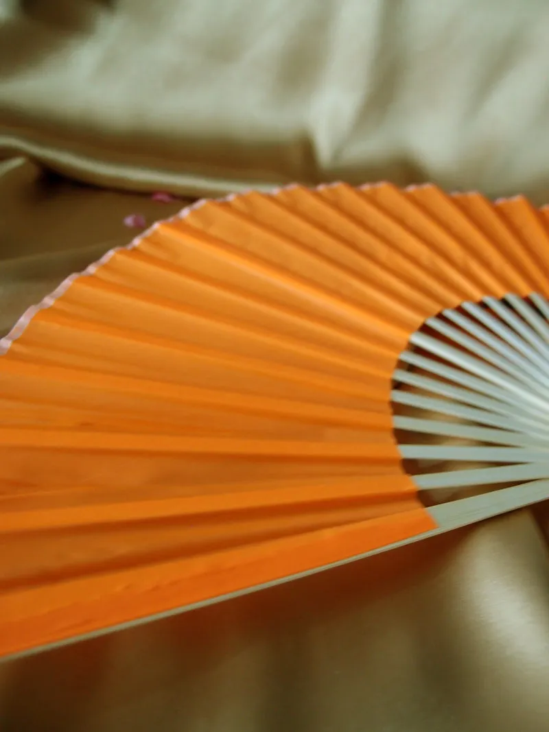 9" Orange Silk Hand Fans for Weddings (10 Pack)