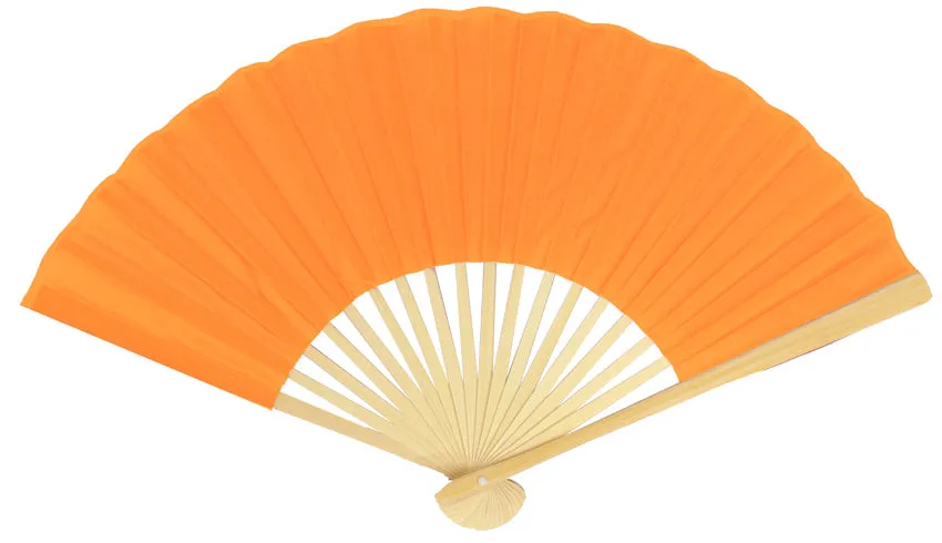 9" Orange Silk Hand Fans for Weddings (10 Pack)