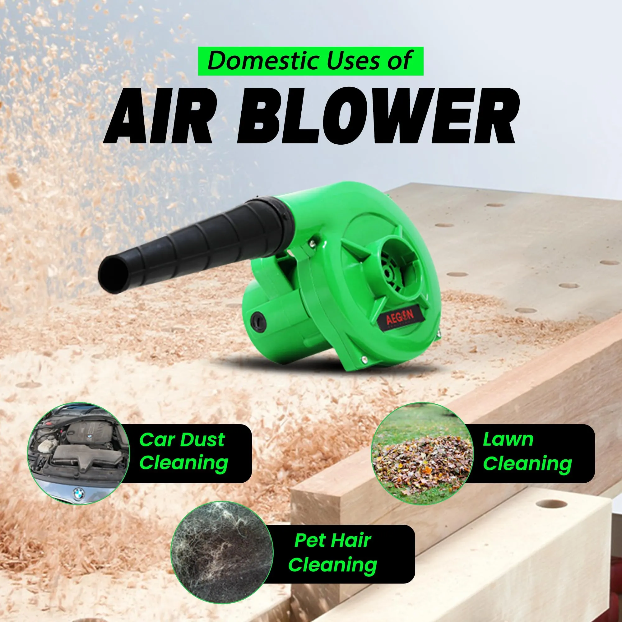 AEGON Ab40 Made in India Multipurpose Nylon Electric Air Blower for Home/Office/Car/Pc/Computer Dust/Garage/Patio/Garden Leaf/Trash Cleaning (350W, 2.3 m3/min, 13000 RPM, Green)