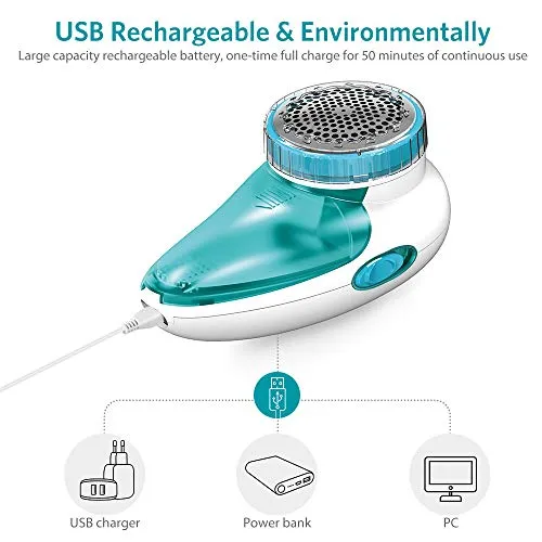 Aerb Fabric Shaver, Electric Sweater Shaver, Lint Remover Defuzzer with 2-Speeds, 2 Replaceable Stainless Steel 3-Blades, Rechargeable Battery Operated (Tale White)