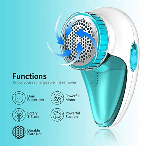 Aerb Fabric Shaver, Electric Sweater Shaver, Lint Remover Defuzzer with 2-Speeds, 2 Replaceable Stainless Steel 3-Blades, Rechargeable Battery Operated (Tale White)