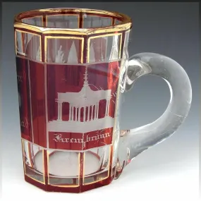 Antique Bohemian Ruby Glass Spa Souvenir Mug or Stein, "Andenken von Marienbad"