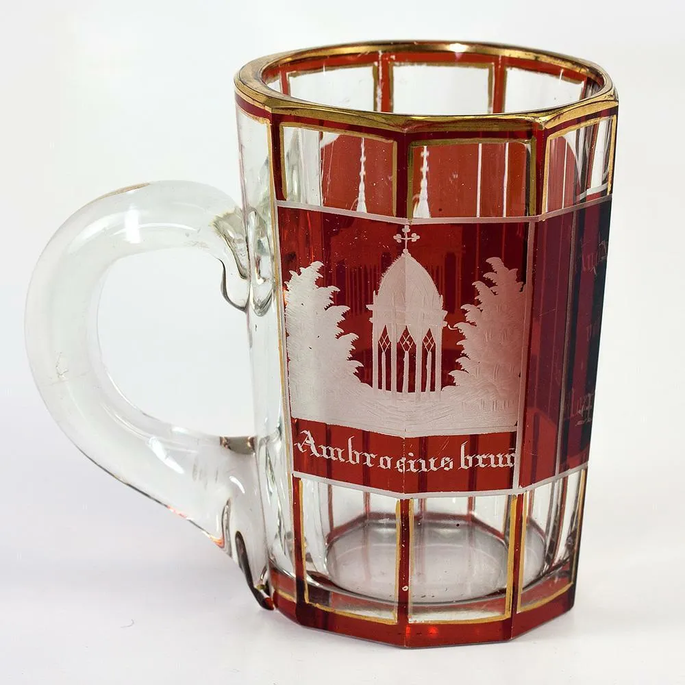 Antique Bohemian Ruby Glass Spa Souvenir Mug or Stein, "Andenken von Marienbad"