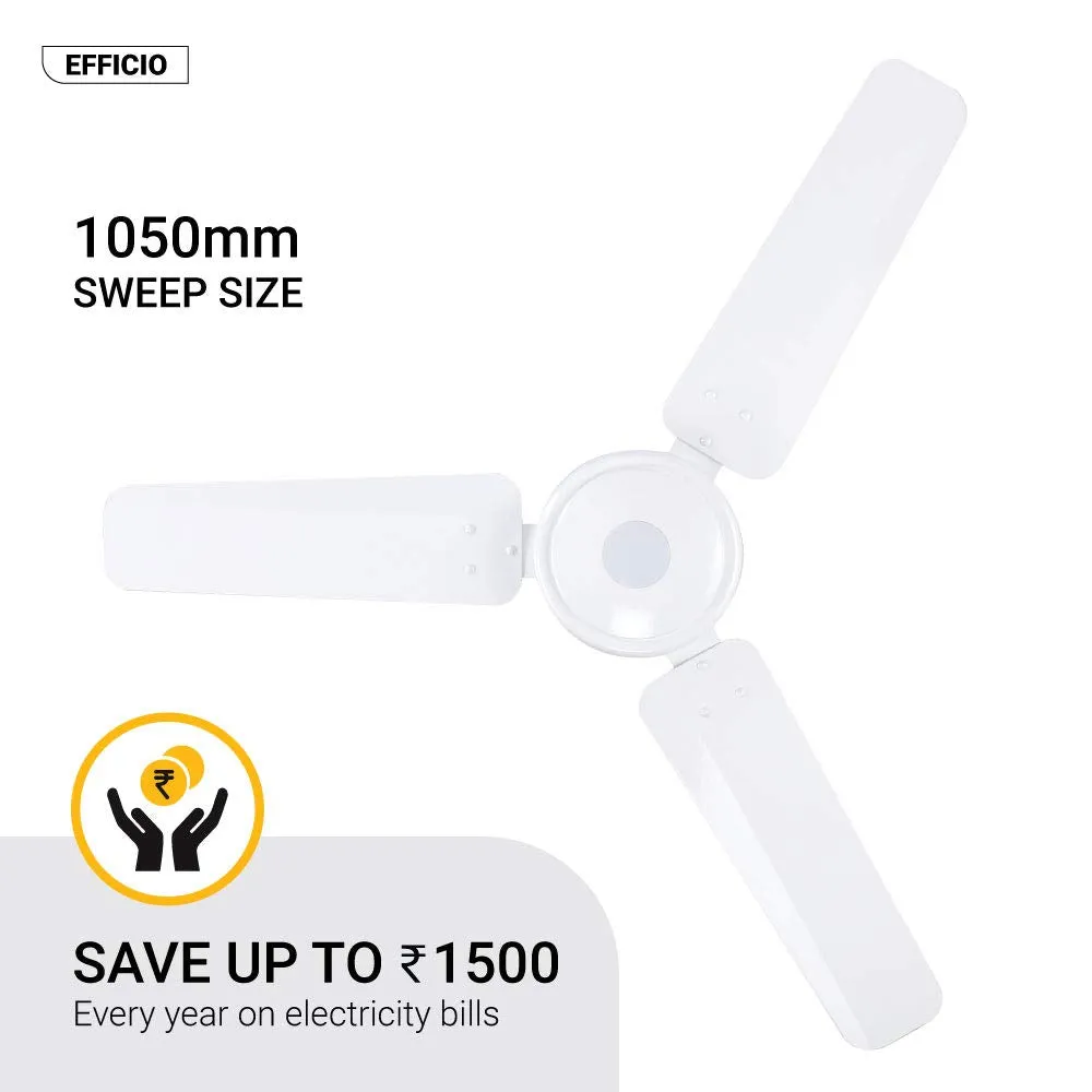 Atomberg Efficio Energy Saving 5 Star Rated 1050 mm  Energy Saving 5 Star Rated 1050 mm 1050 mm BLDC Motor with Remote 3 Blade Ceiling Fan  White