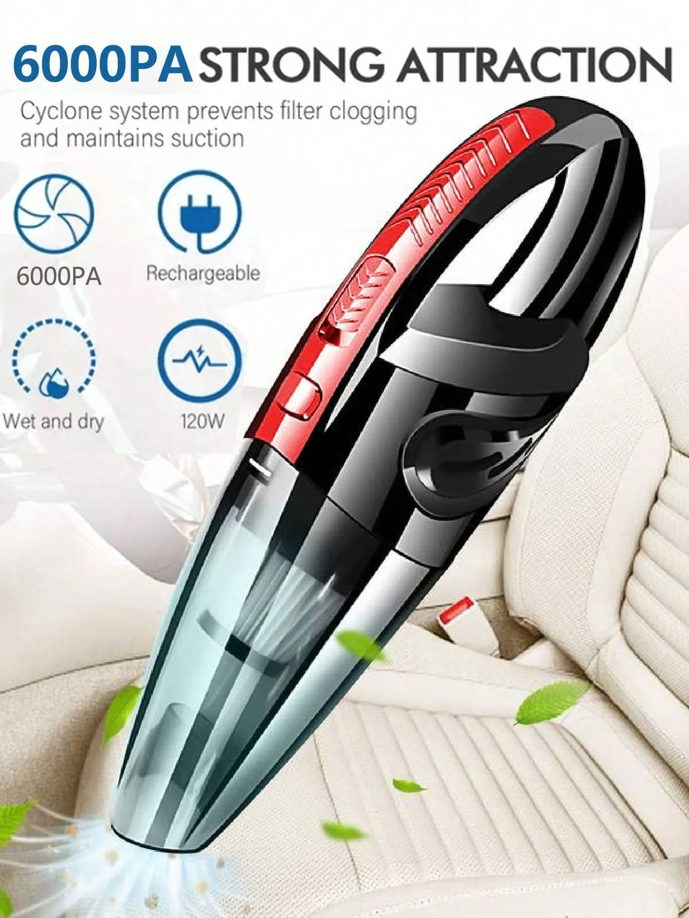 Black Handheld Cordless Car Vacuum Cleaner With Strong Cyclonic Suction