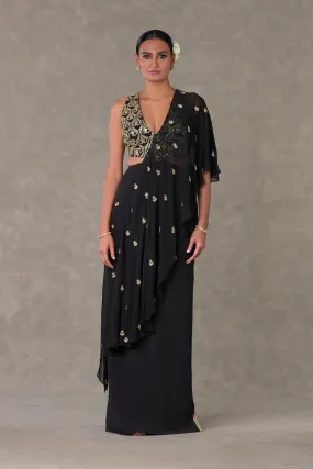 Black 'Paan-Phool' Saree Gown