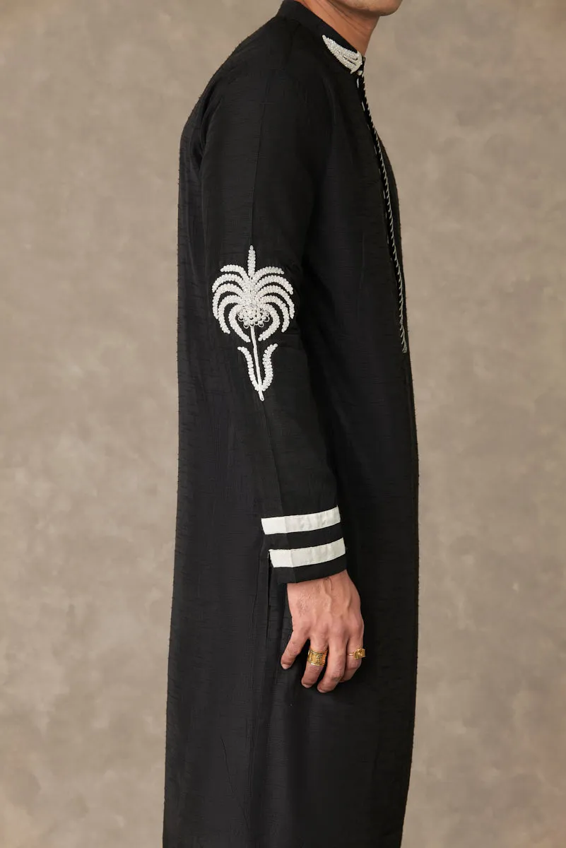 Black Shajara Kurta Set