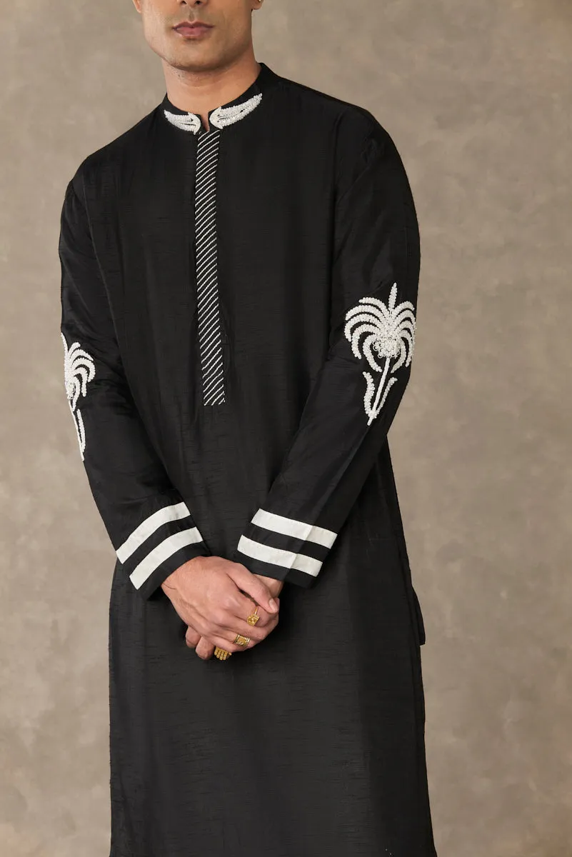 Black Shajara Kurta Set