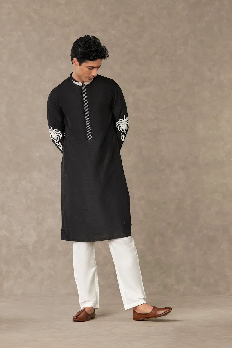 Black Shajara Kurta Set