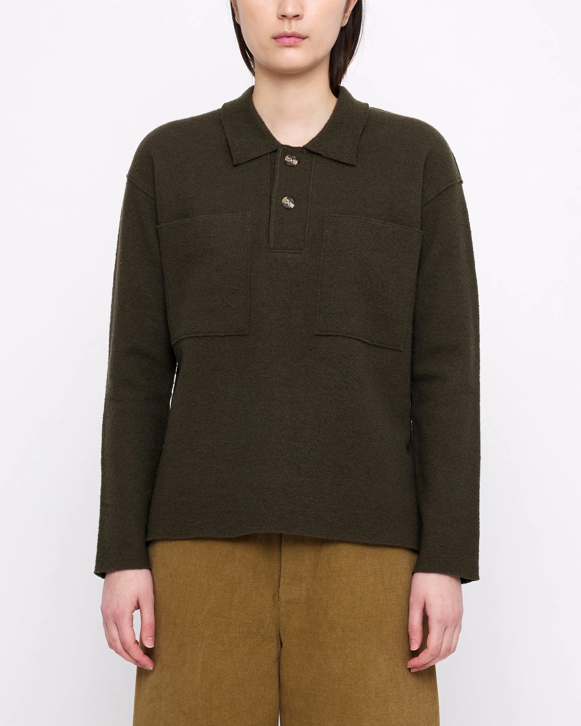 Boiled Wool Pocket Pullover - FW24 - Olive