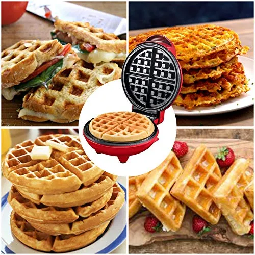 Burgess Brothers Mini Waffle Maker | Portable Electric Non-Stick Waffle Iron | Belgian Waffle Maker Makes 4 Inch Waffles | Includes Bamboo Sporks