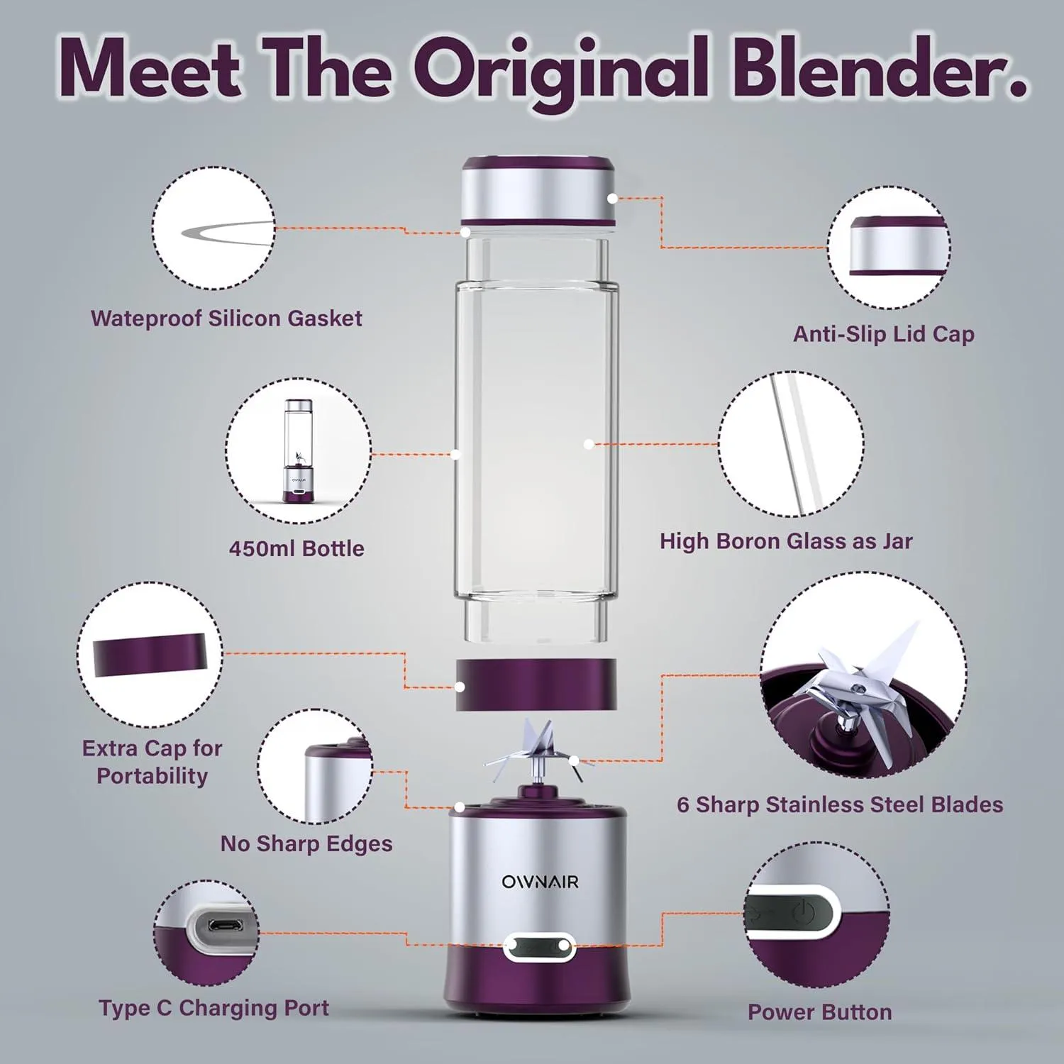 Buy Ownair Portable Blender/Juicer | Type-C Fast Charging | Purple Food Mixtures