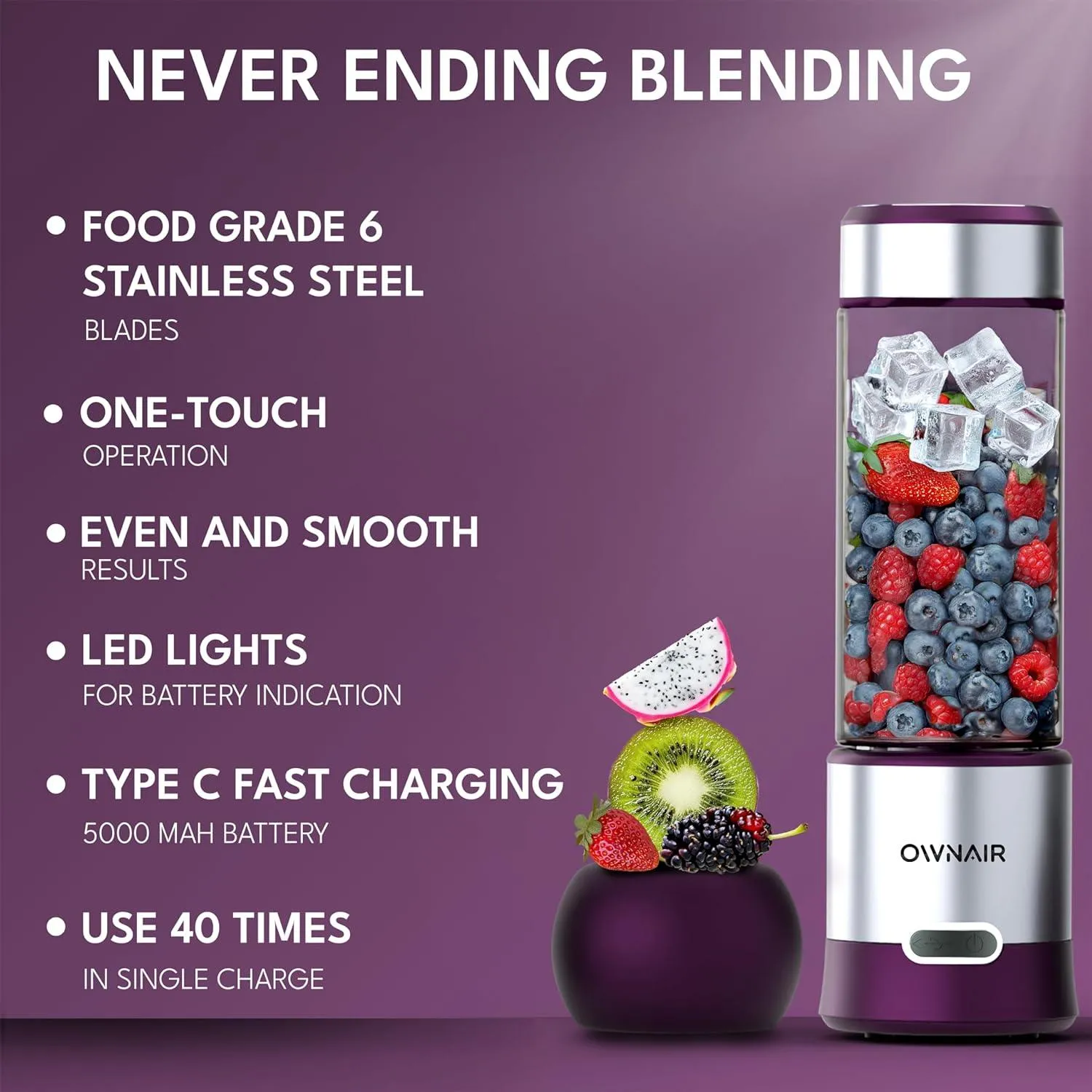 Buy Ownair Portable Blender/Juicer | Type-C Fast Charging | Purple Food Mixtures