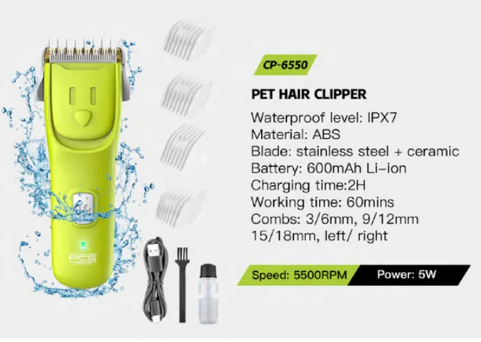 Clipper Set cordless 5500rpm high power USB rechargeable Dog Pet Waterproof 60mins working time