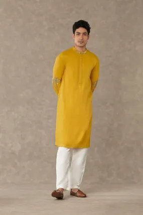 Corn Yellow Shajara Kurta Set