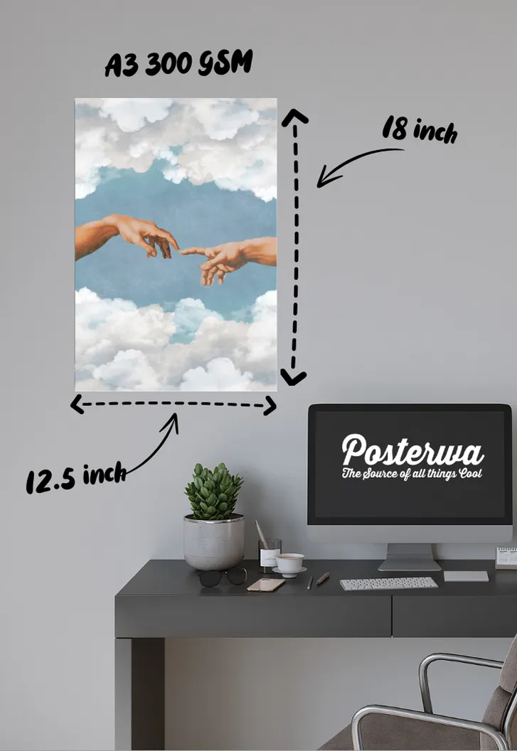 Creation of Adam Fingers Light Academia Cloudscape Poster