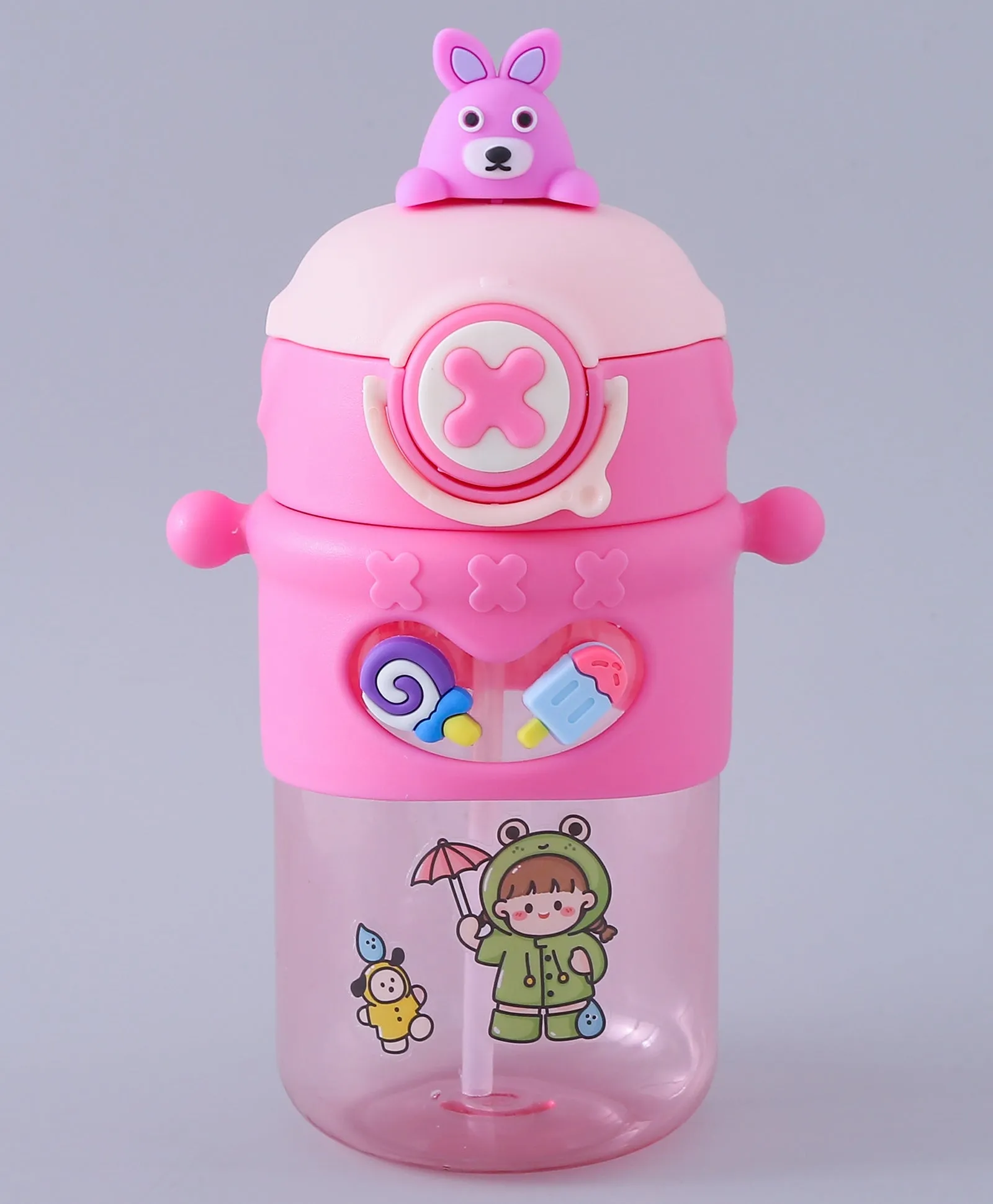 Cute Cartoon Bear on Top Water Bottle with Sipper BPA Free Bottle