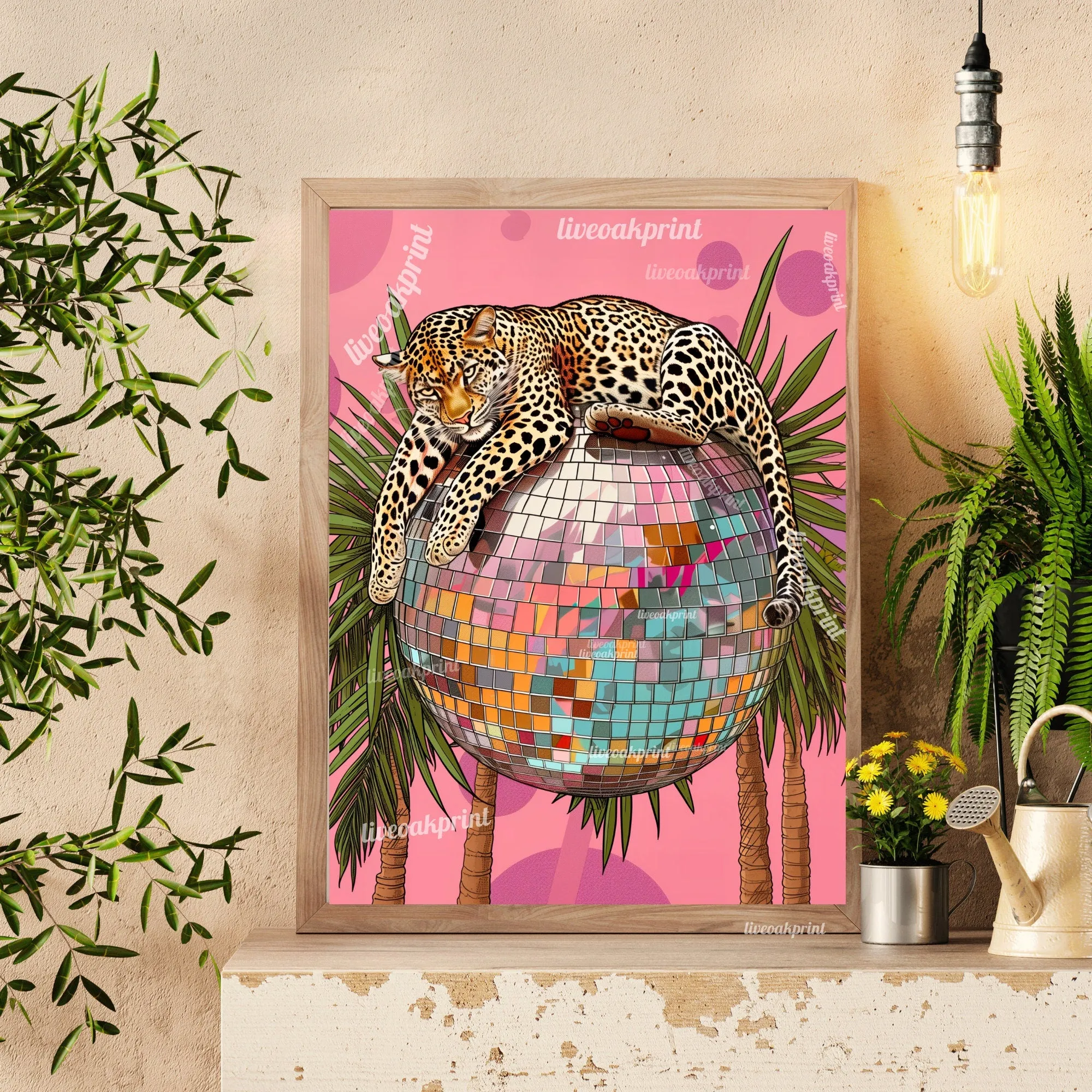 DISCO LEOPARD - Maximalist Wall Art - Leopard Print - Leopard Wall Art - Disco Wall Art - Disco Ball Decor - Preppy Wall Art - Trendy Prints