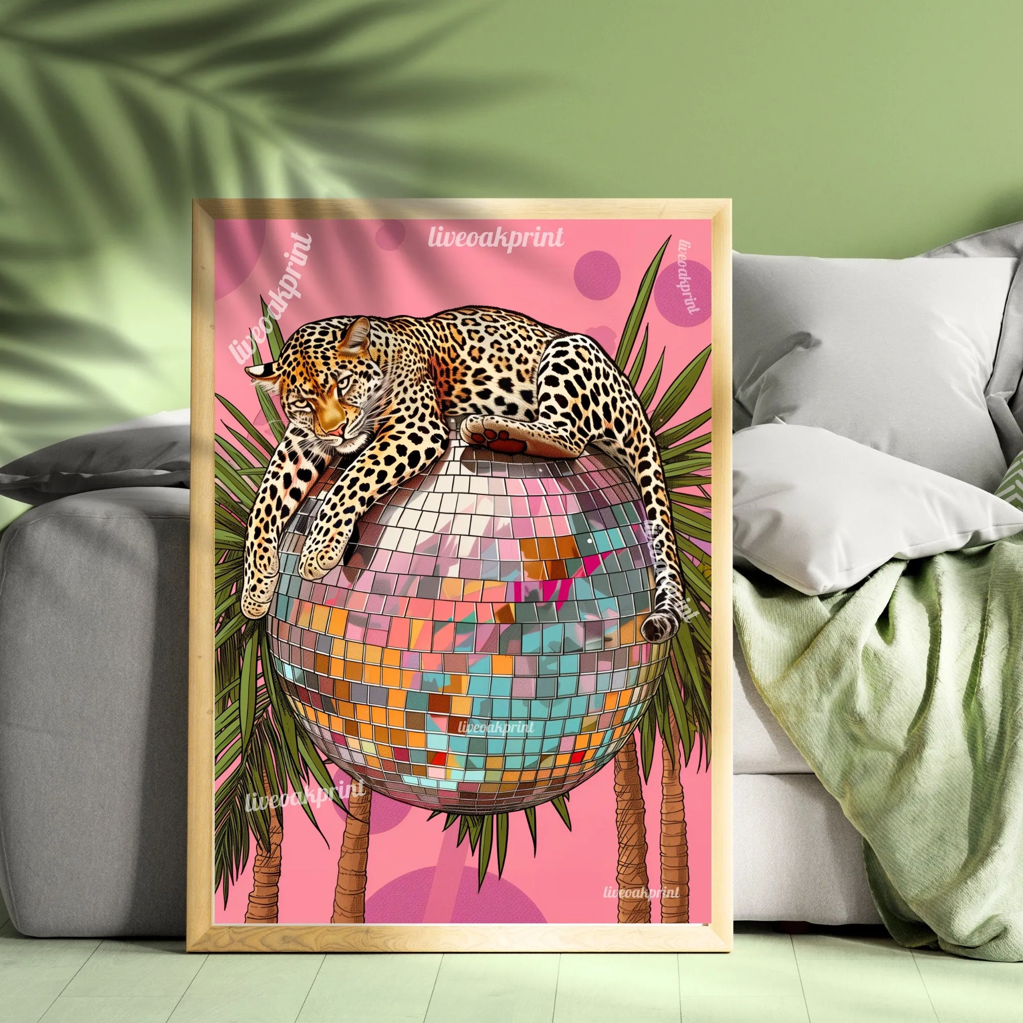 DISCO LEOPARD - Maximalist Wall Art - Leopard Print - Leopard Wall Art - Disco Wall Art - Disco Ball Decor - Preppy Wall Art - Trendy Prints