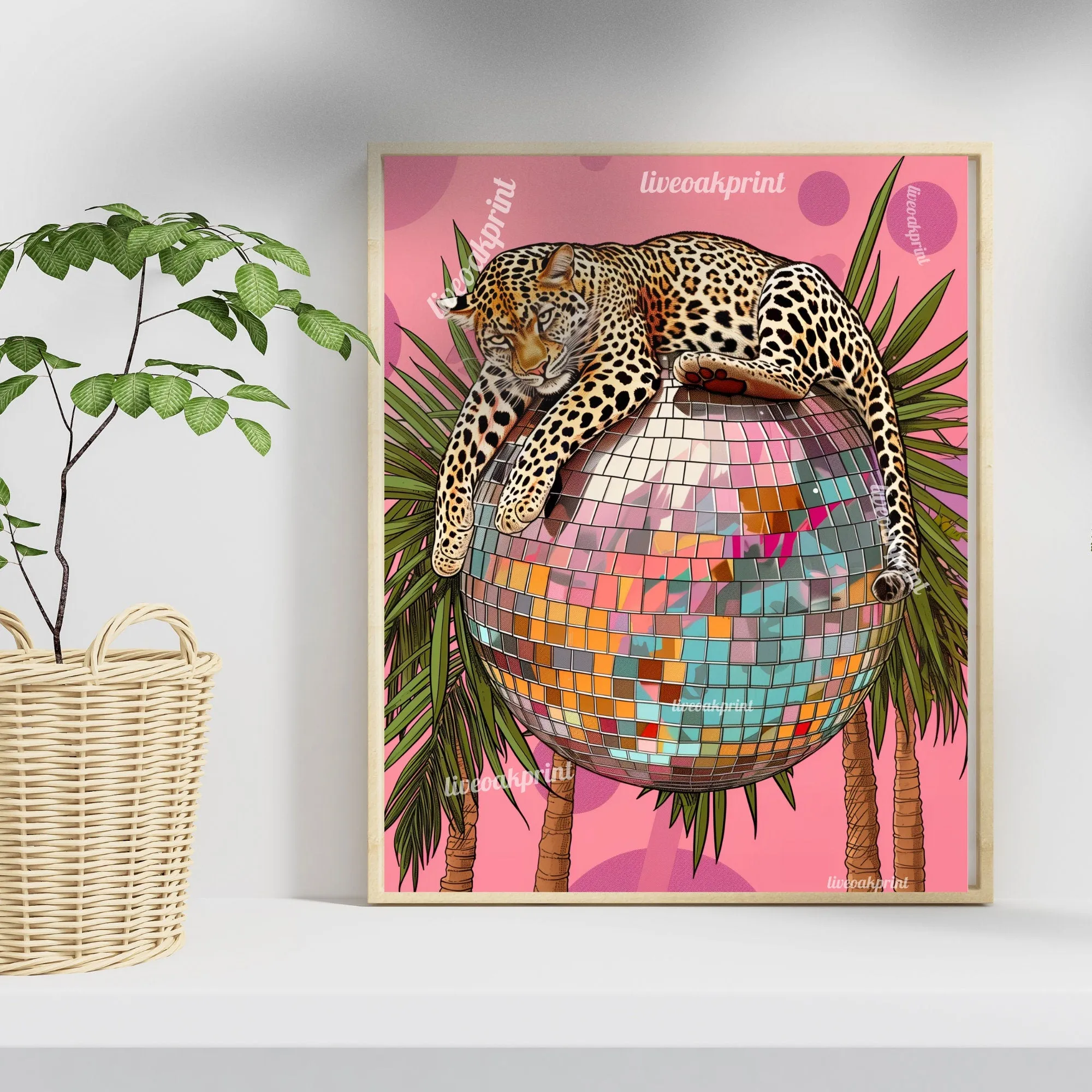 DISCO LEOPARD - Maximalist Wall Art - Leopard Print - Leopard Wall Art - Disco Wall Art - Disco Ball Decor - Preppy Wall Art - Trendy Prints