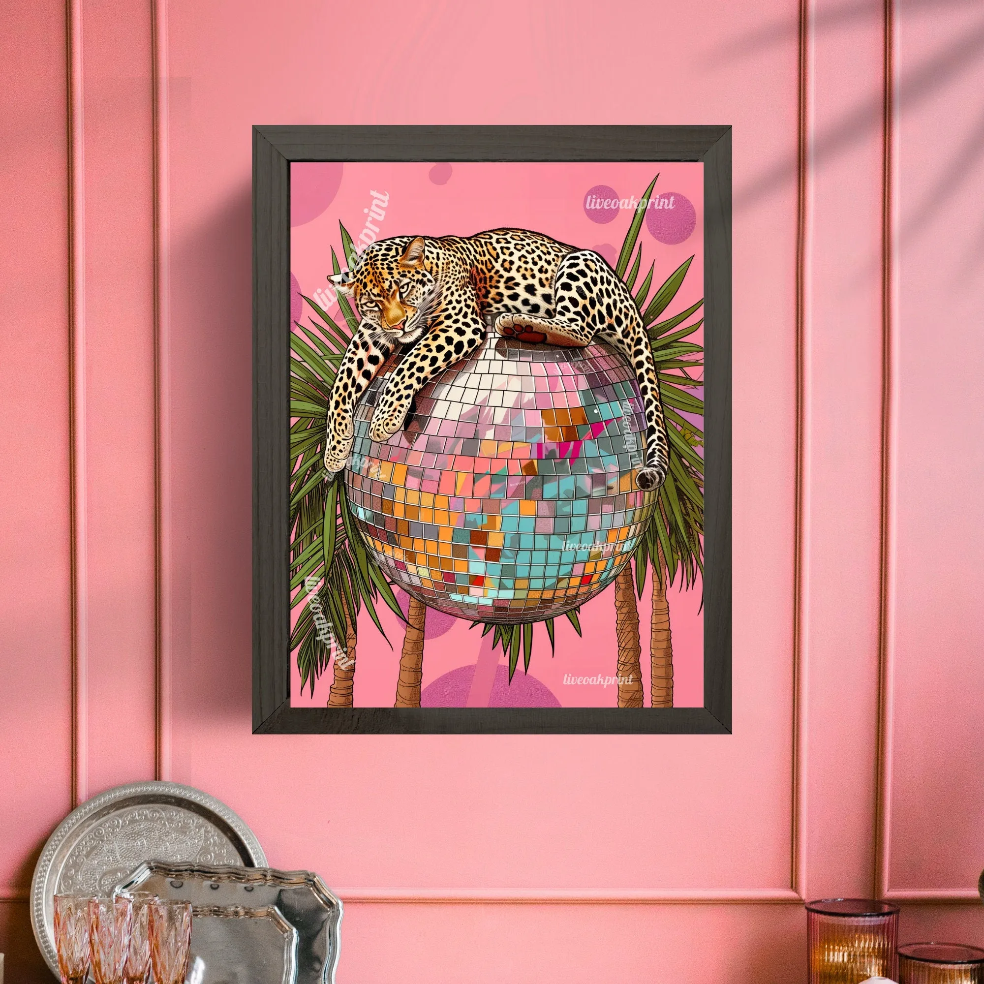 DISCO LEOPARD - Maximalist Wall Art - Leopard Print - Leopard Wall Art - Disco Wall Art - Disco Ball Decor - Preppy Wall Art - Trendy Prints