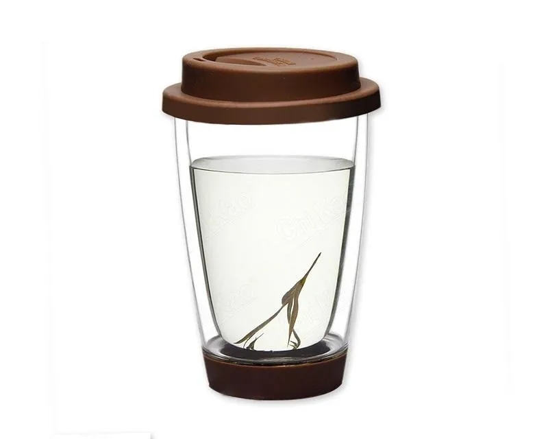 Double Walled Coffee Glasses with Lid 350ml