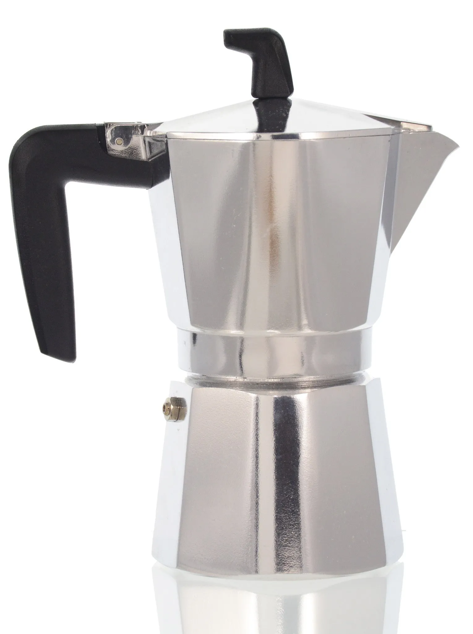 Espresso Coffee Maker Moka Pot: PEDRINI ITALY Sei Moka Polished Aluminium Stovetop Espresso Maker- Chrome and Black, available in 4 sizes