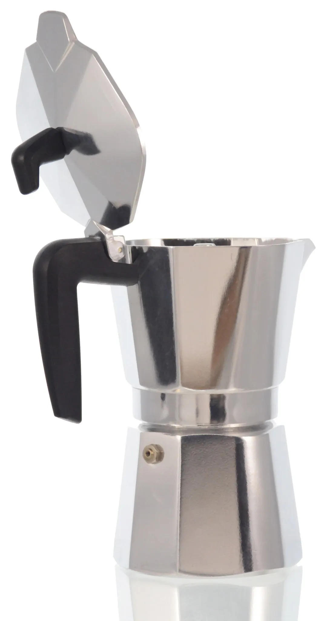 Espresso Coffee Maker Moka Pot: PEDRINI ITALY Sei Moka Polished Aluminium Stovetop Espresso Maker- Chrome and Black, available in 4 sizes