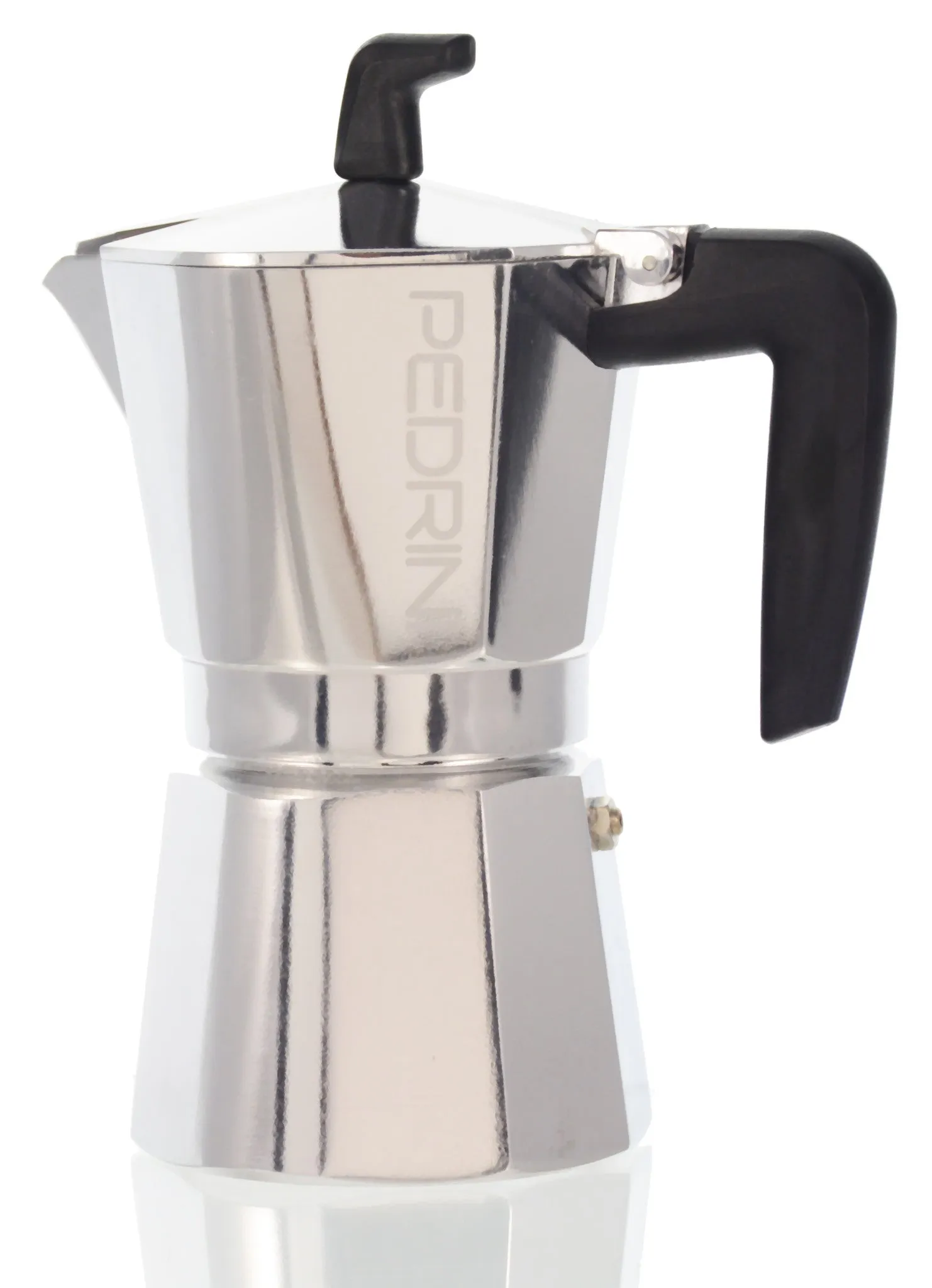 Espresso Coffee Maker Moka Pot: PEDRINI ITALY Sei Moka Polished Aluminium Stovetop Espresso Maker- Chrome and Black, available in 4 sizes