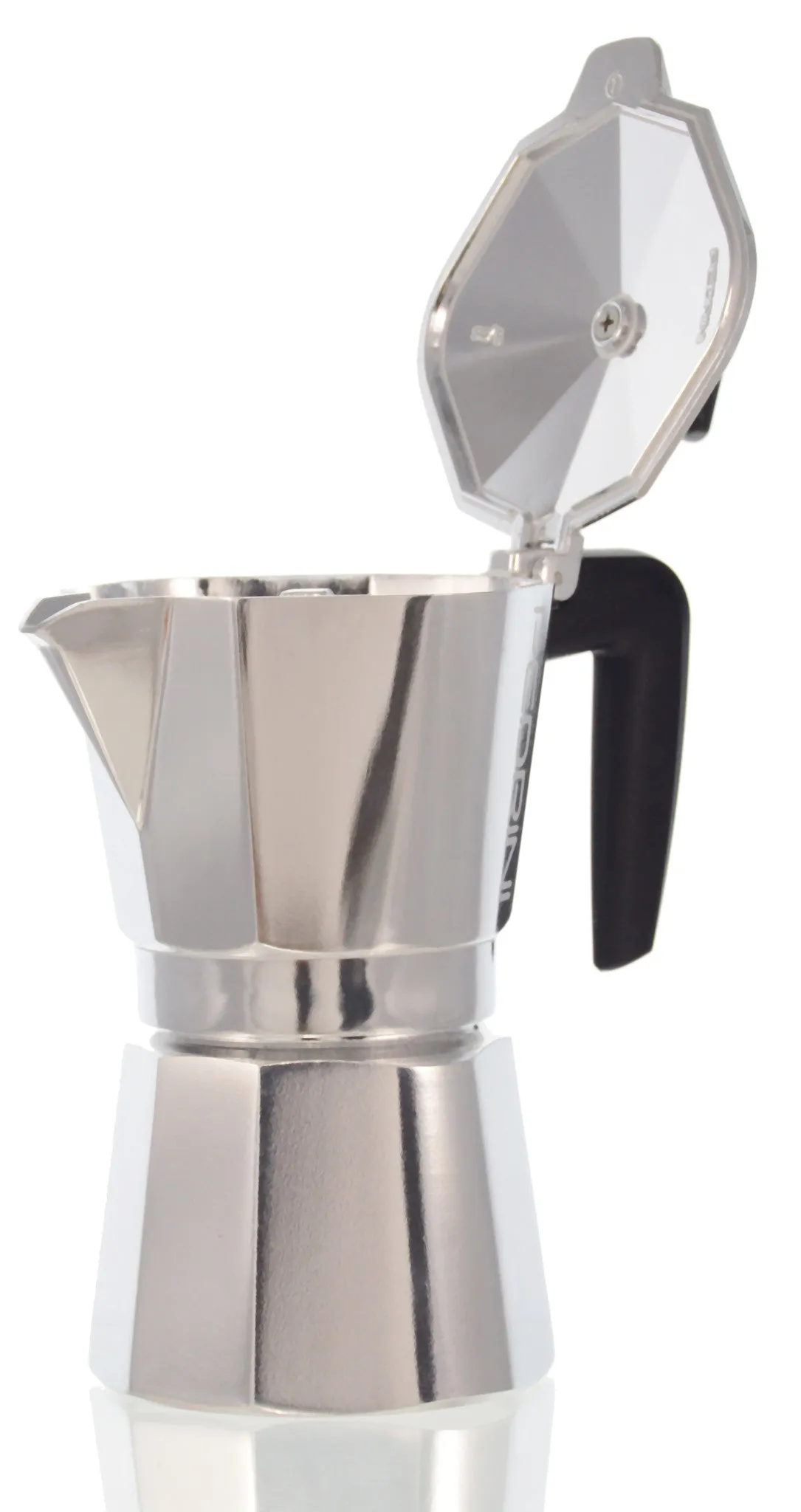 Espresso Coffee Maker Moka Pot: PEDRINI ITALY Sei Moka Polished Aluminium Stovetop Espresso Maker- Chrome and Black, available in 4 sizes