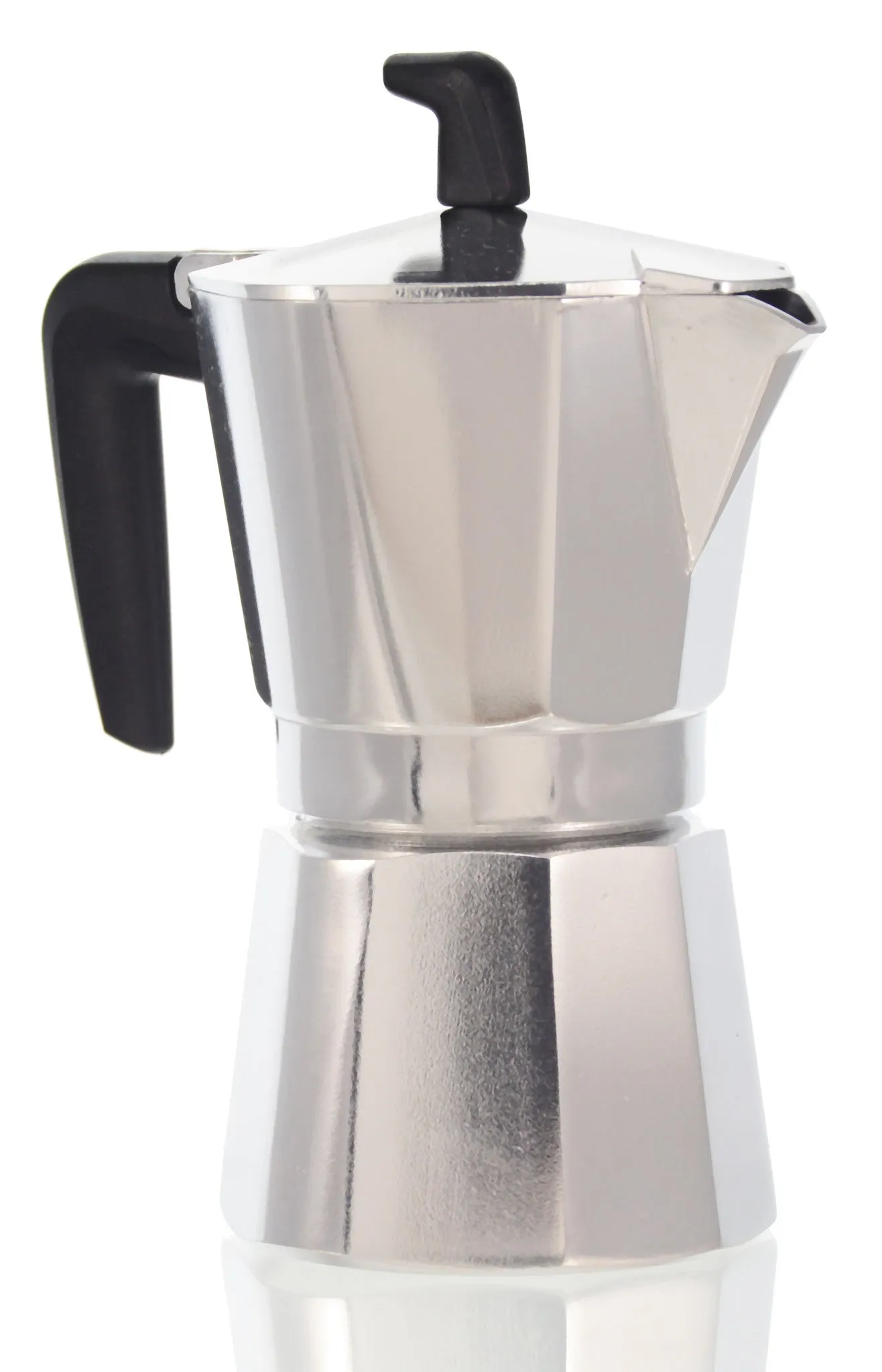 Espresso Coffee Maker Moka Pot: PEDRINI ITALY Sei Moka Polished Aluminium Stovetop Espresso Maker- Chrome and Black, available in 4 sizes