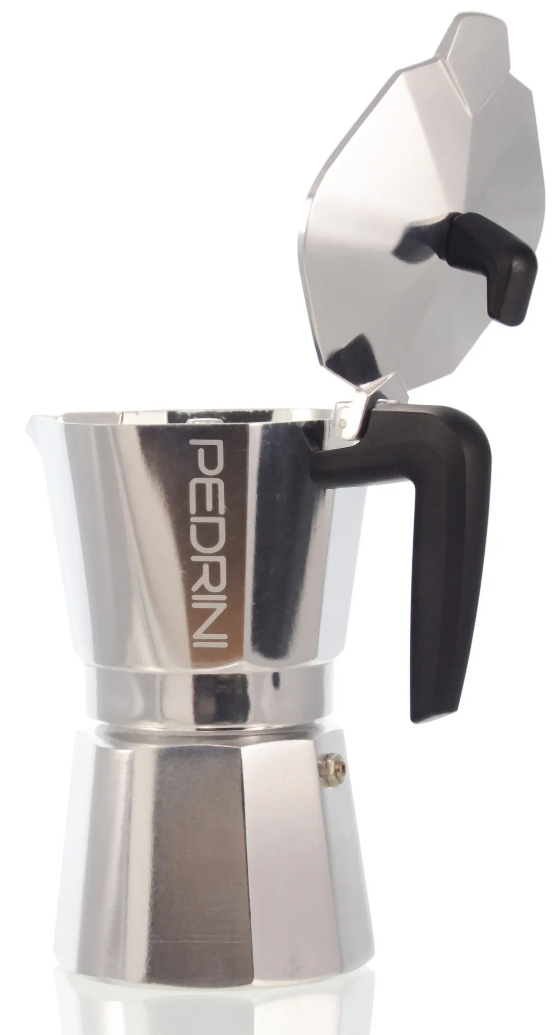 Espresso Coffee Maker Moka Pot: PEDRINI ITALY Sei Moka Polished Aluminium Stovetop Espresso Maker- Chrome and Black, available in 4 sizes