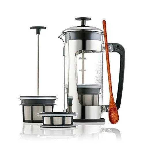 Espro Press P5 with Coffee Filter (3-4 cups, 18 oz) Bundle with Spoon, French Press Style Coffee Maker, Stainless Steel Cage, Carafe with Safety LockTM (With Coffee Filter, 32 oz)