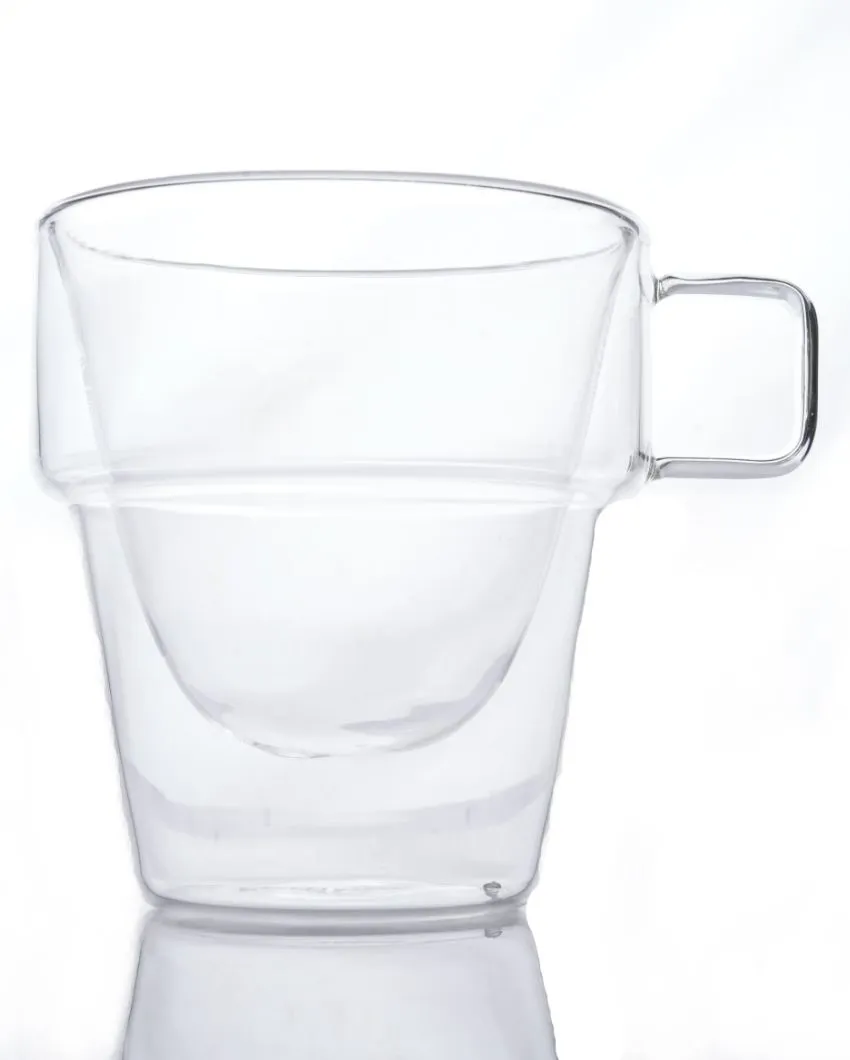 Glass Design Double Wall Cappuccino Coffee Cup | Heat Resistant | 235Ml