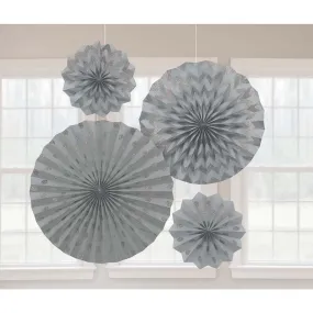 Glitter Paper Fans - Silver 4/pkg.