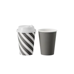 Gray Stripe Coffee Cups With Lids(Set of 2)