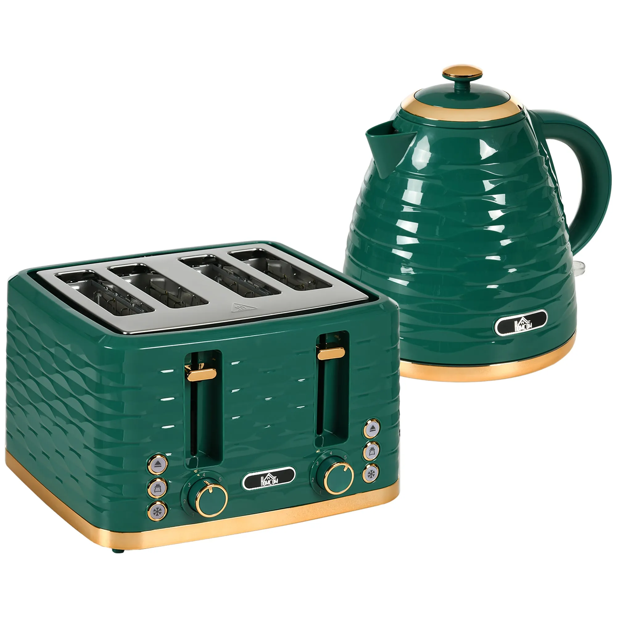 HOMCOM Kettle and Toaster Set 1.7L Rapid Boil Kettle & 4 Slice Toaster Green