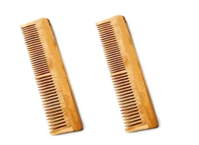 Kacchi neem wood regular double teeth comb (pack of 2) | THE EARTH TRADING