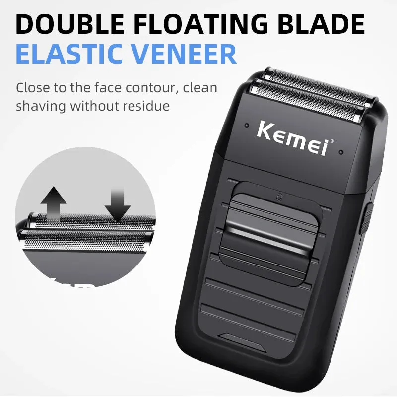 Kemei Rechargeable Cordless Shaver for Men Twin Blade Reciprocating Beard Razor Face Care Multifunction Strong Trimmer KM-1102