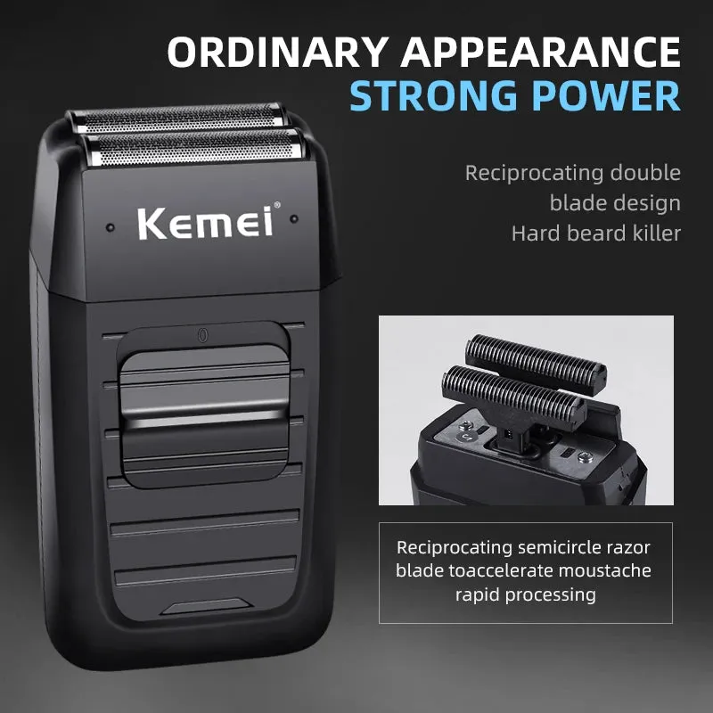 Kemei Rechargeable Cordless Shaver for Men Twin Blade Reciprocating Beard Razor Face Care Multifunction Strong Trimmer KM-1102